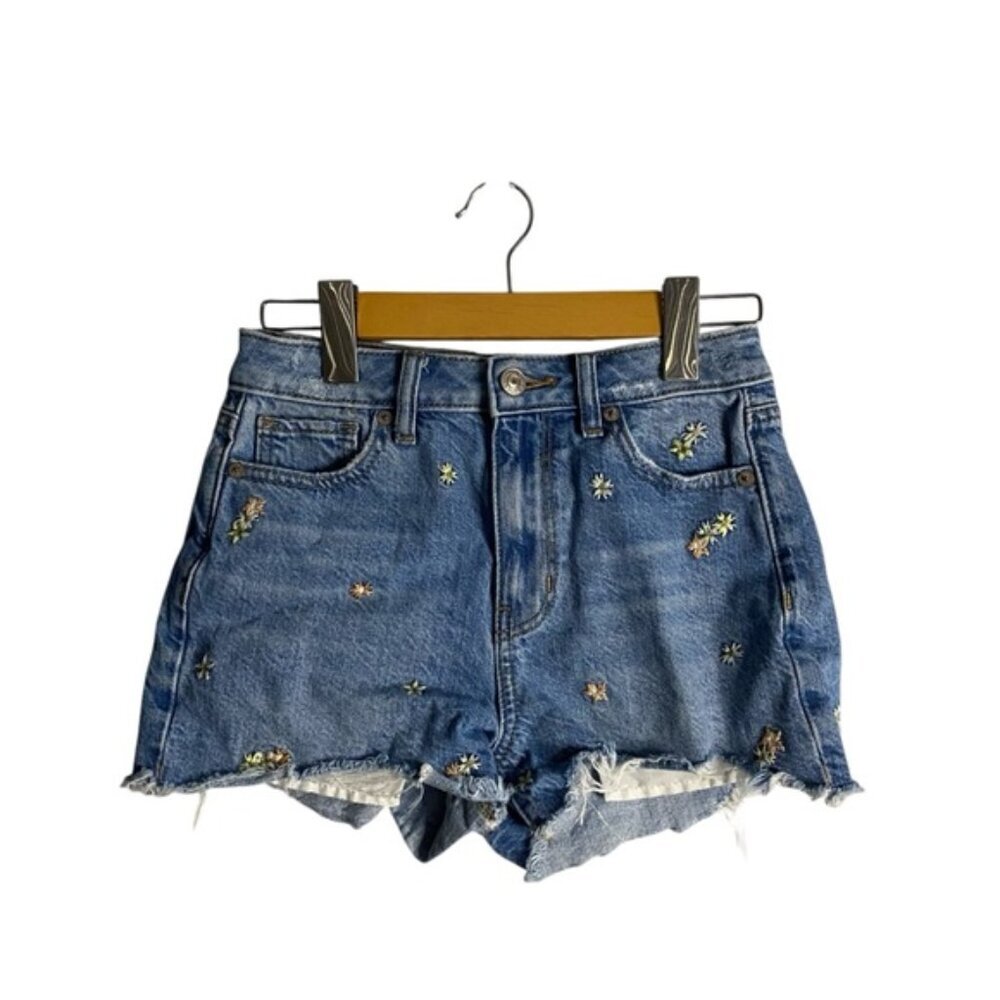 American Eagle Women's Medium Indigo High-Waisted Mom Cut-Off Denim Shorts